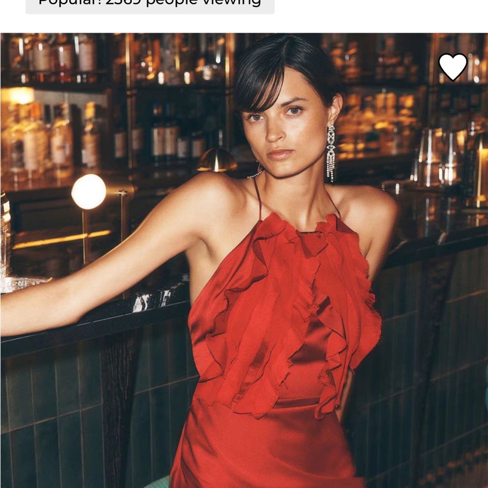 White House Black Market Red Dress with Ruffled Halter Neckline